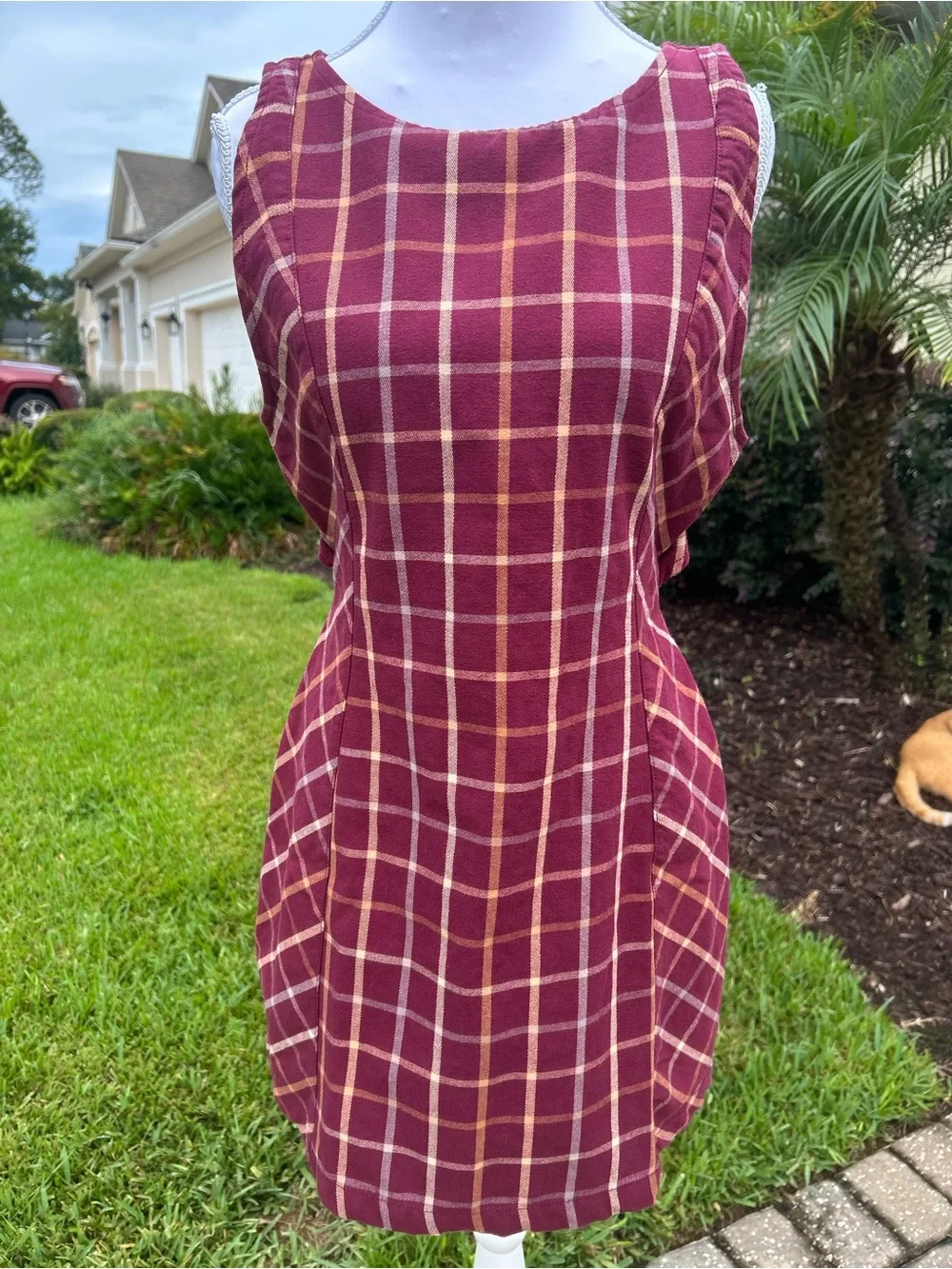 NWT🌷(S) Free People Plaid Printed Boat Neck Sleeveless Back Cut-Out Mini Dress